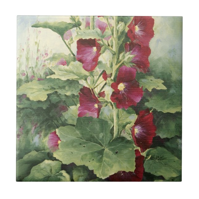 De Cerâmica Azulejo Burgundy Hollyhocks 0536 (Frente)