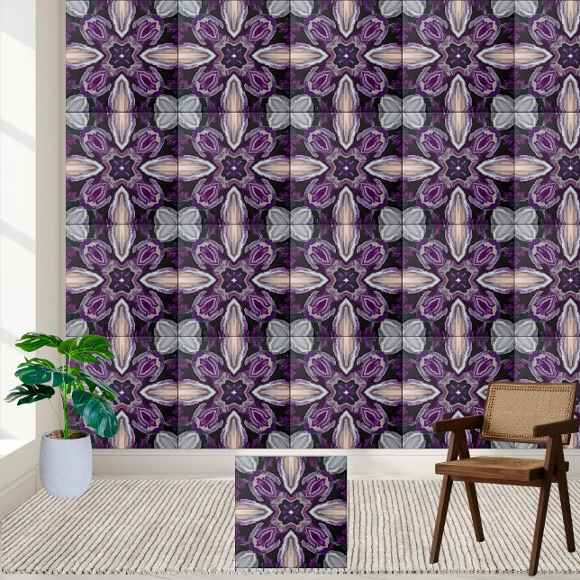 De Cerâmica Azulejo Caleidoscópio Geodo Ametist (Amethyst Geode Kaleidoscope Tile)