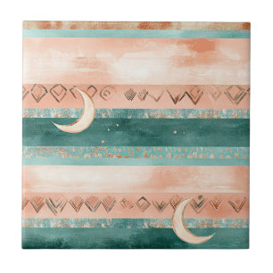 De Cerâmica Azulejo Celestial Listrado Rústico Lua Sol Terroso