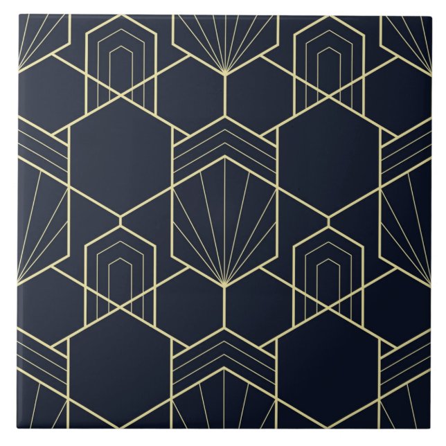 De Cerâmica Azulejo cerâmico - Art Deco Dourado e Dark Blue (Frente)