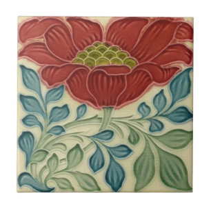 De Cerâmica Azulejo cerâmico - Art Nouveau Floral Burnt Red