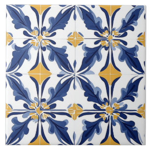 De Cerâmica Azulejo Cerâmico Azul, Dourado e Branco
