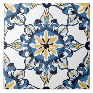 De Cerâmica Azulejo Cerâmico Azul, Dourado e Branco