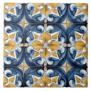 De Cerâmica Azulejo Cerâmico Azul, Dourado e Branco