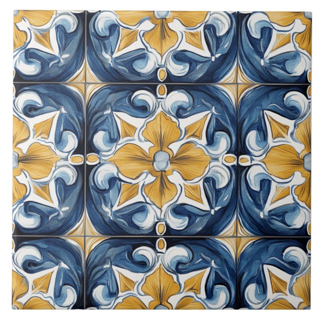 De Cerâmica Azulejo Cerâmico Azul, Dourado e Branco (Frente)
