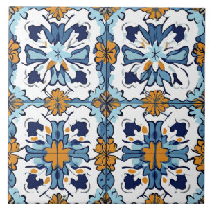 De Cerâmica Azulejo Cerâmico Azul, Dourado e Branco