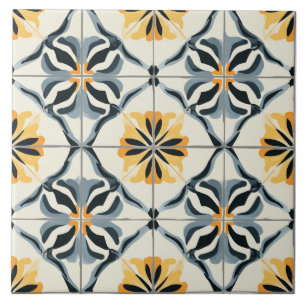 De Cerâmica Azulejo Cerâmico Azul, Dourado e Branco Esmaecido
