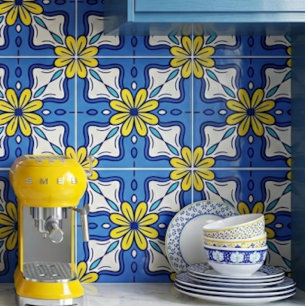 De Cerâmica Azulejo Cerâmico Azul e Amarelo