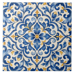 De Cerâmica Azulejo Cerâmico Azul e Dourado Mediterrâneo