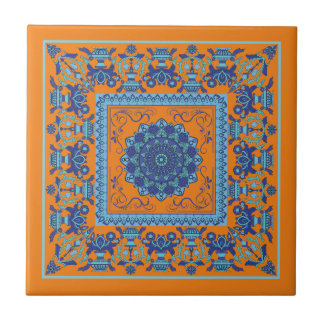 De Cerâmica Azulejo Cerâmico Azul e Laranja com Padrão Islâmic
