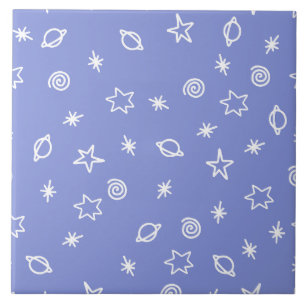 De Cerâmica Azulejo Cerâmico Azul Espaço Doodle Estrelas Plane