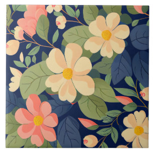 De Cerâmica Azulejo Cerâmico Azul Naval Rosa Floral Botânico