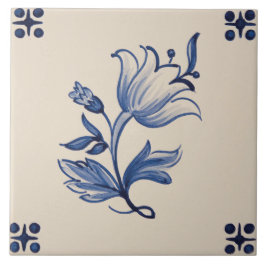De Cerâmica Azulejo cerâmico - Azulejo floral azul e marfim