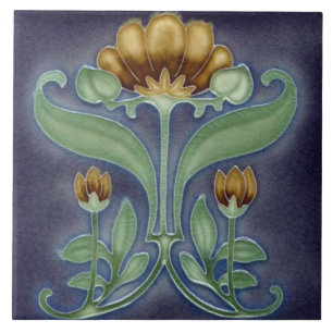 De Cerâmica Azulejo cerâmico - Azulejo floral azul, verde e ca