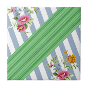 De Cerâmica Azulejo cerâmico Blue Striper Floral
