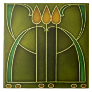 De Cerâmica Azulejo cerâmico - Borda Três Tulipas Art Nouveau
