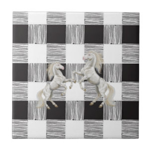 De Cerâmica Azulejo cerâmico Cavalo branco e Xadrez preto