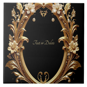De Cerâmica Azulejo Cerâmico com Moldura Floral Dourada Orname