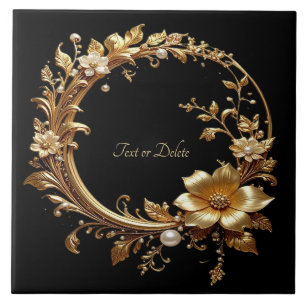 De Cerâmica Azulejo Cerâmico com Moldura Floral Dourada Orname