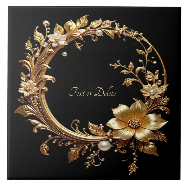 De Cerâmica Azulejo Cerâmico com Moldura Floral Dourada Orname (Frente)