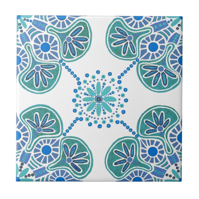 De Cerâmica Azulejo cerâmico com padrão azul e verde (Frente)