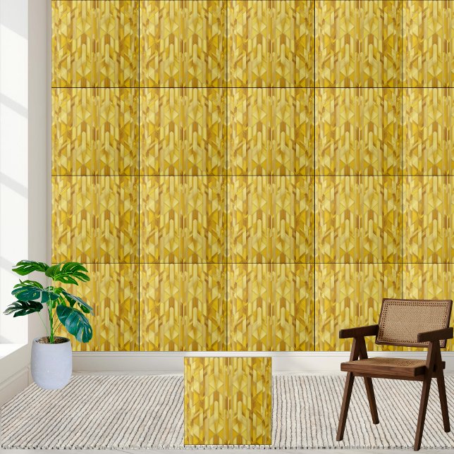 De Cerâmica Azulejo cerâmico com padrão Dourado geométrico (Geometric Gold Pattern Ceramic Tile)