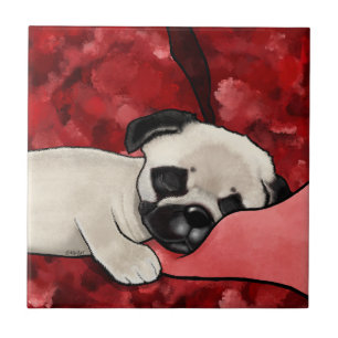 De Cerâmica Azulejo cerâmico com "Pug Sonolento"