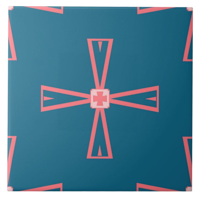 De Cerâmica Azulejo cerâmico - Cor-de-rosa com padrão azul (Frente)