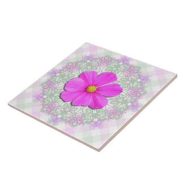 De Cerâmica Azulejo cerâmico - Cosmos Rosa Escuros em Lace e L (Lateral)