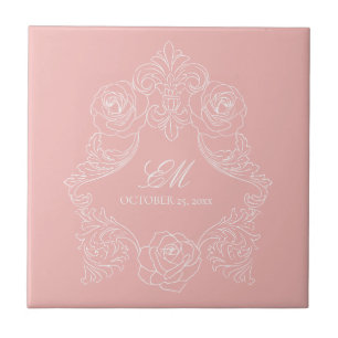 De Cerâmica Azulejo Cerâmico do Monograma Vitoriano Rosa