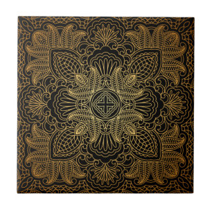 De Cerâmica Azulejo cerâmico Dourado Mandala