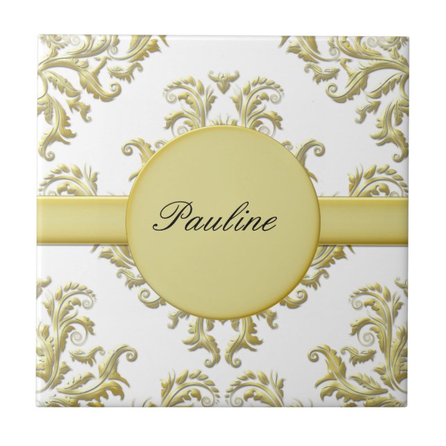 De Cerâmica Azulejo cerâmico Dourado Monograma (Frente)