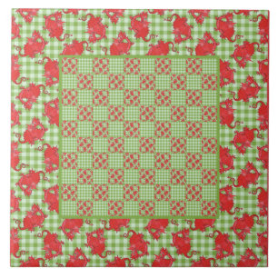 De Cerâmica Azulejo cerâmico: Dragão Vermelho Cinto em Gingham