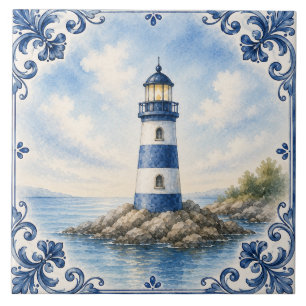 De Cerâmica Azulejo Cerâmico Farol Náutico Aquarela