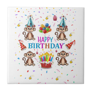 De Cerâmica Azulejo Cerâmico Feliz Aniversário Monkey Cupcake