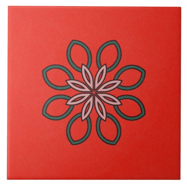 De Cerâmica Azulejo cerâmico - Flor rosa e verde do caleidoscó (Frente)