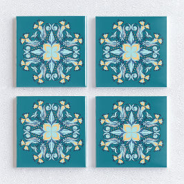 De Cerâmica Azulejo Cerâmico Floral Art Nouveau em Verde-Pavão