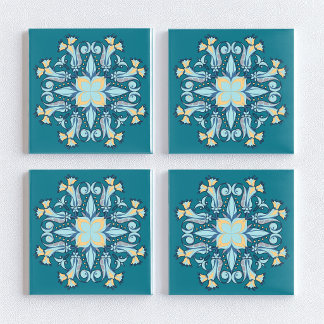 De Cerâmica Azulejo Cerâmico Floral Art Nouveau em Verde-Pavão