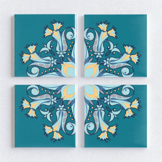 De Cerâmica Azulejo Cerâmico Floral Art Nouveau em Verde-Pavão