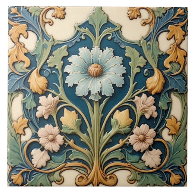 De Cerâmica Azulejo Cerâmico Floral Azul (Frente)