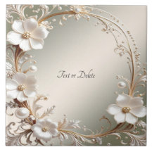 Azulejo Cerâmico Floral Branco Ornamentado