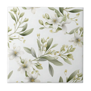 De Cerâmica Azulejo Cerâmico Floral Branco Verde Salvia