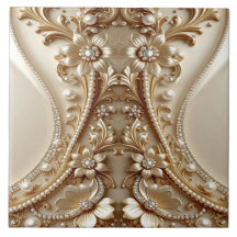 Azulejo Cerâmico Floral Dourado Elegante Ornado