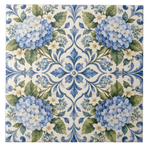 De Cerâmica Azulejo Cerâmico Floral Hortênsia Azul Delft