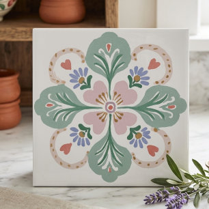 De Cerâmica Azulejo Cerâmico Floral Pastel Rosa e Verde