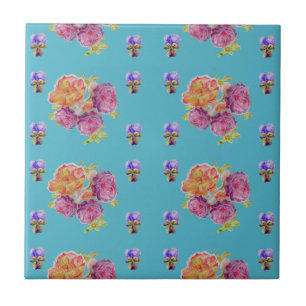 De Cerâmica Azulejo Cerâmico Floral Rosa Azul Turquesa Violeta