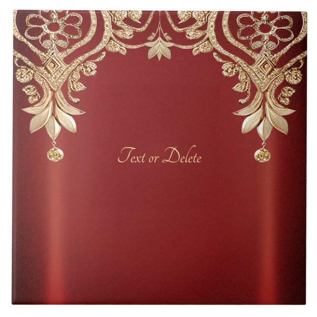 De Cerâmica Azulejo Cerâmico Floral Vermelho Dourado Moderno (Frente)