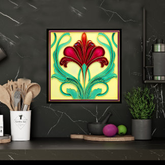 De Cerâmica Azulejo cerâmico Graceful Red Flower Art Deco