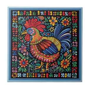 De Cerâmica Azulejo Cerâmico Huichol Loteria: Azulejo El Gallo