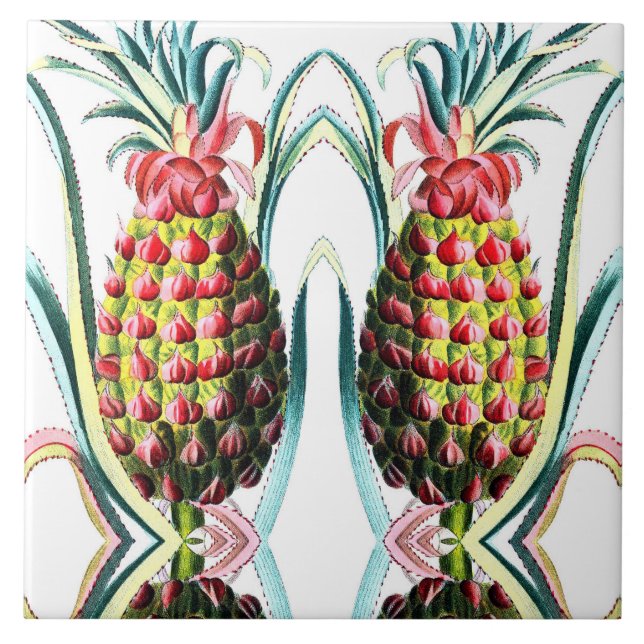 De Cerâmica azulejo cerâmico ilustrado com abacaxi (Frente)
